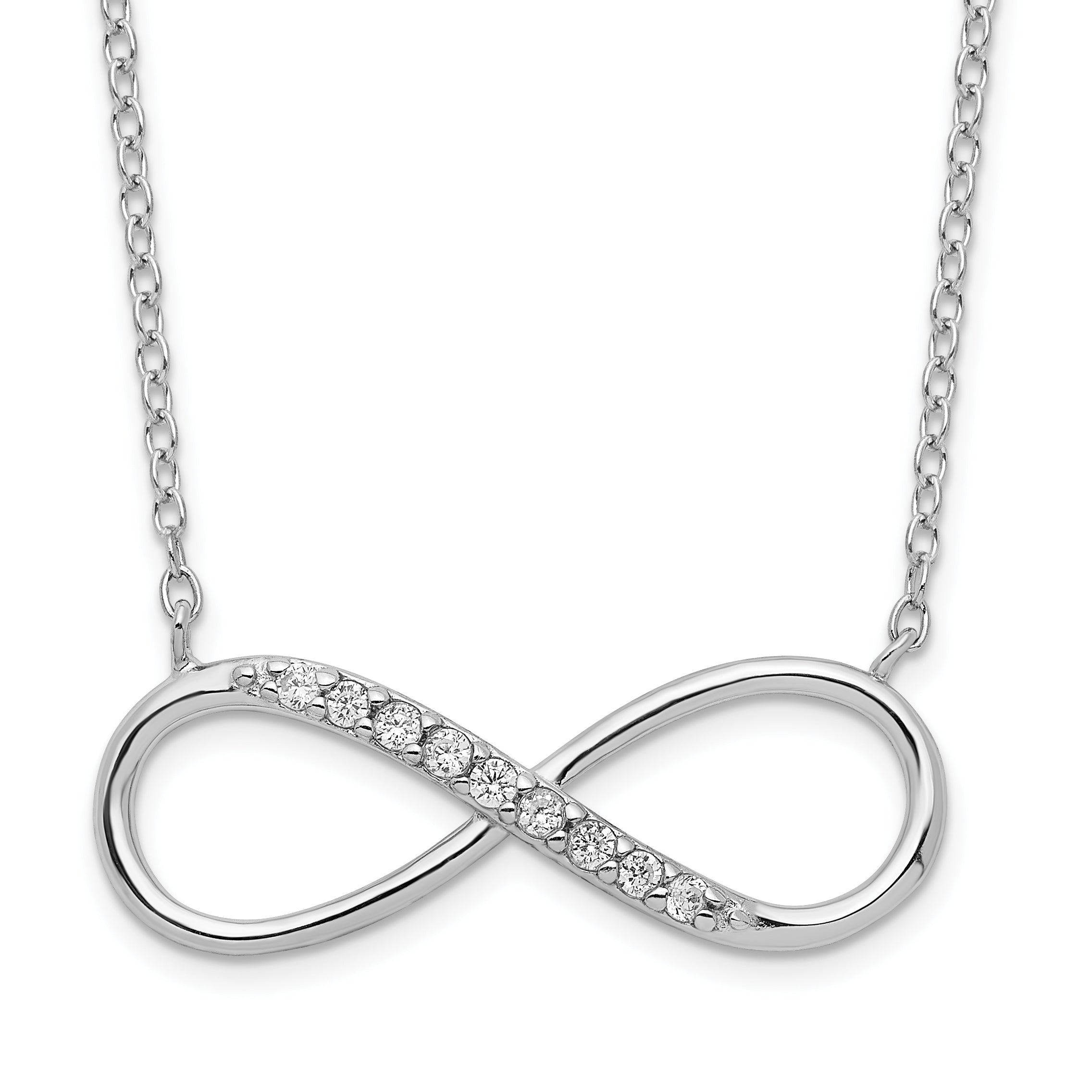 Sterling Silver Rhodium-plated with CZ Infinity w/ 2 IN EXT Necklace