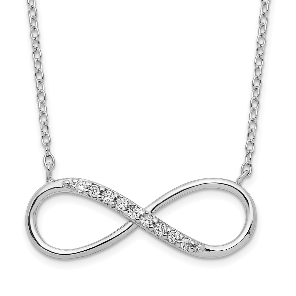 Sterling Silver Rhodium-plated with CZ Infinity w/ 2 IN EXT Necklace