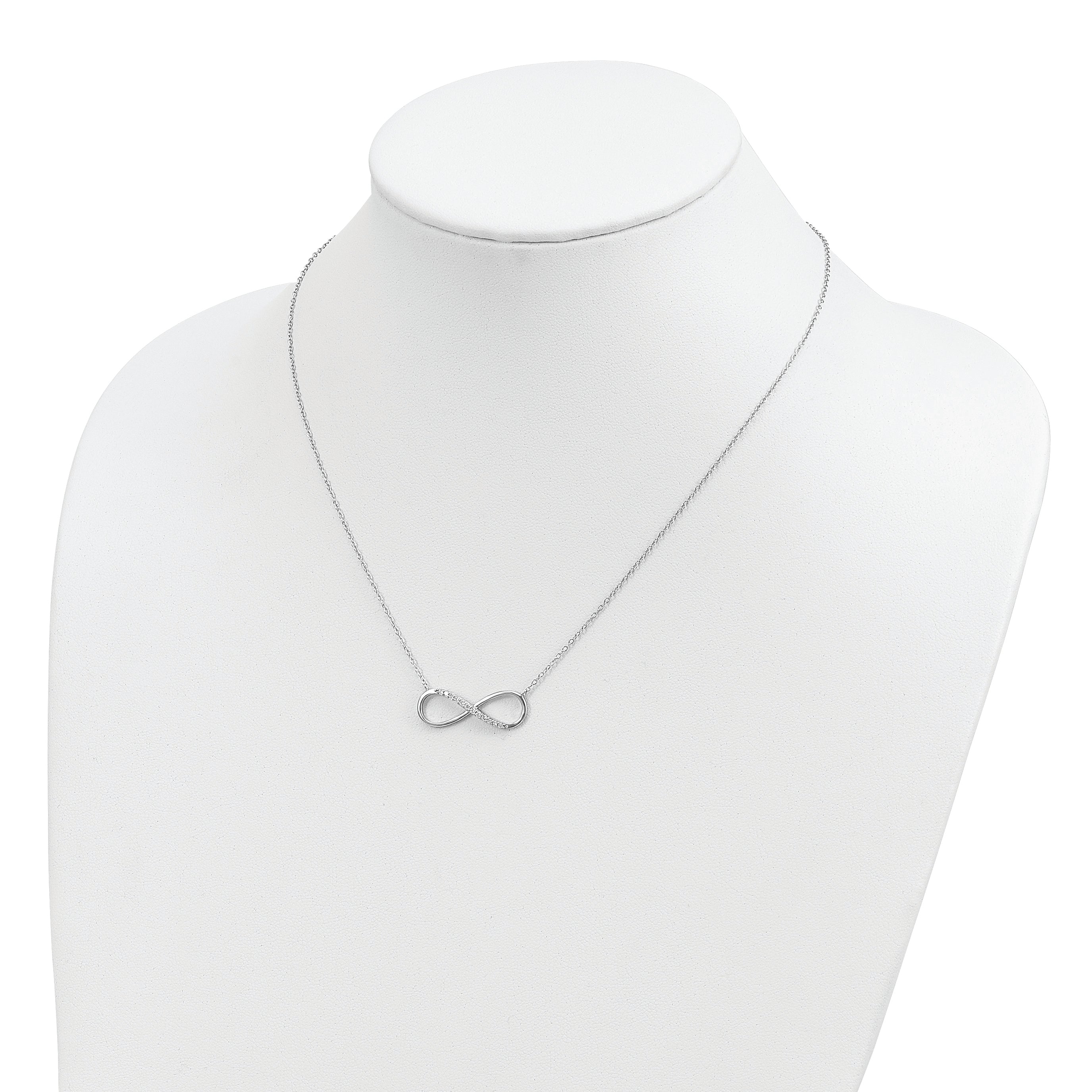 Sterling Silver Rhodium-plated with CZ Infinity w/ 2 IN EXT Necklace