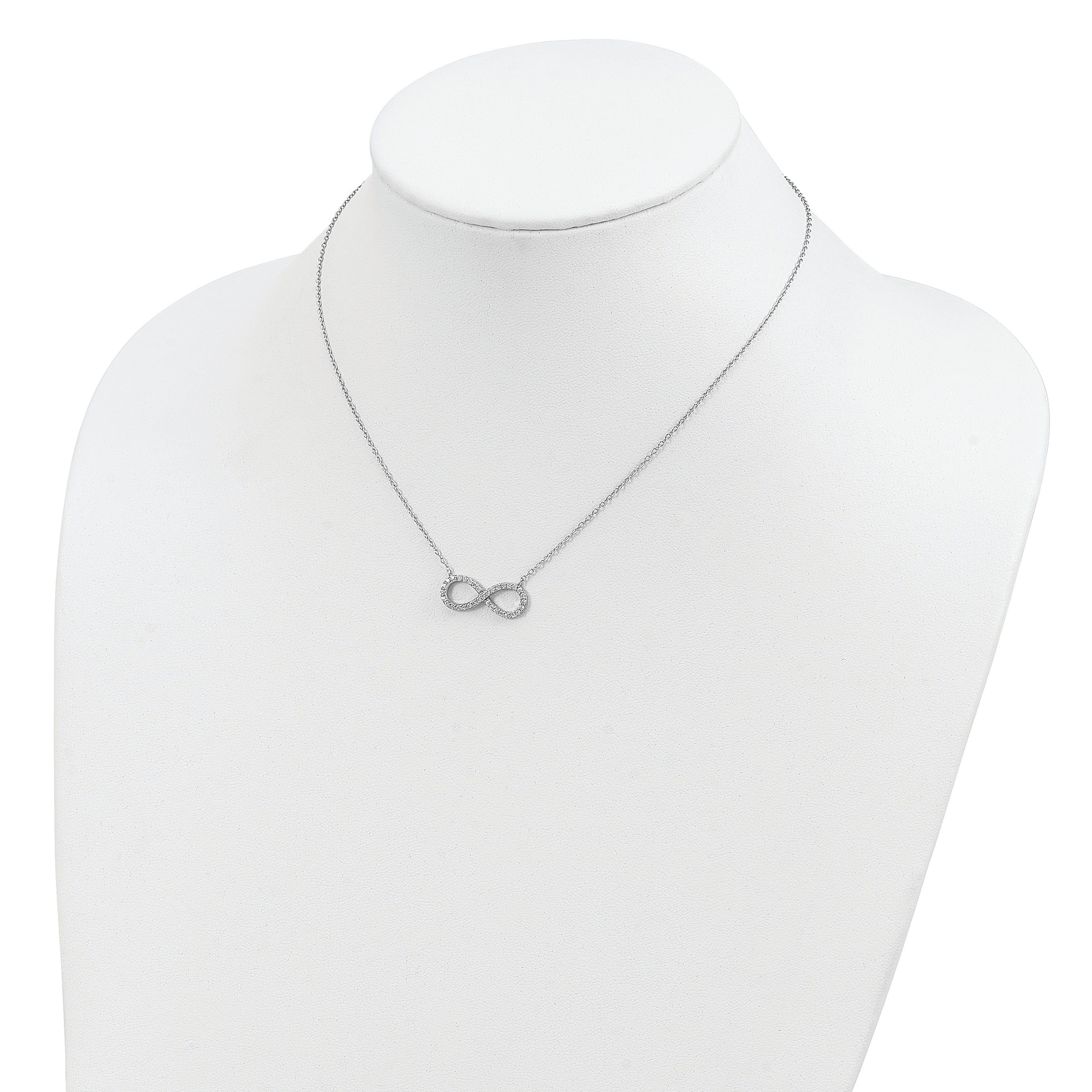 Sterling Silver Rhodium-plated with CZ Infinity w/ 2 IN EXT Necklace