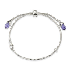 Sterling Silver Antiqued Reflections Purple Crystal Adj. Bracelet