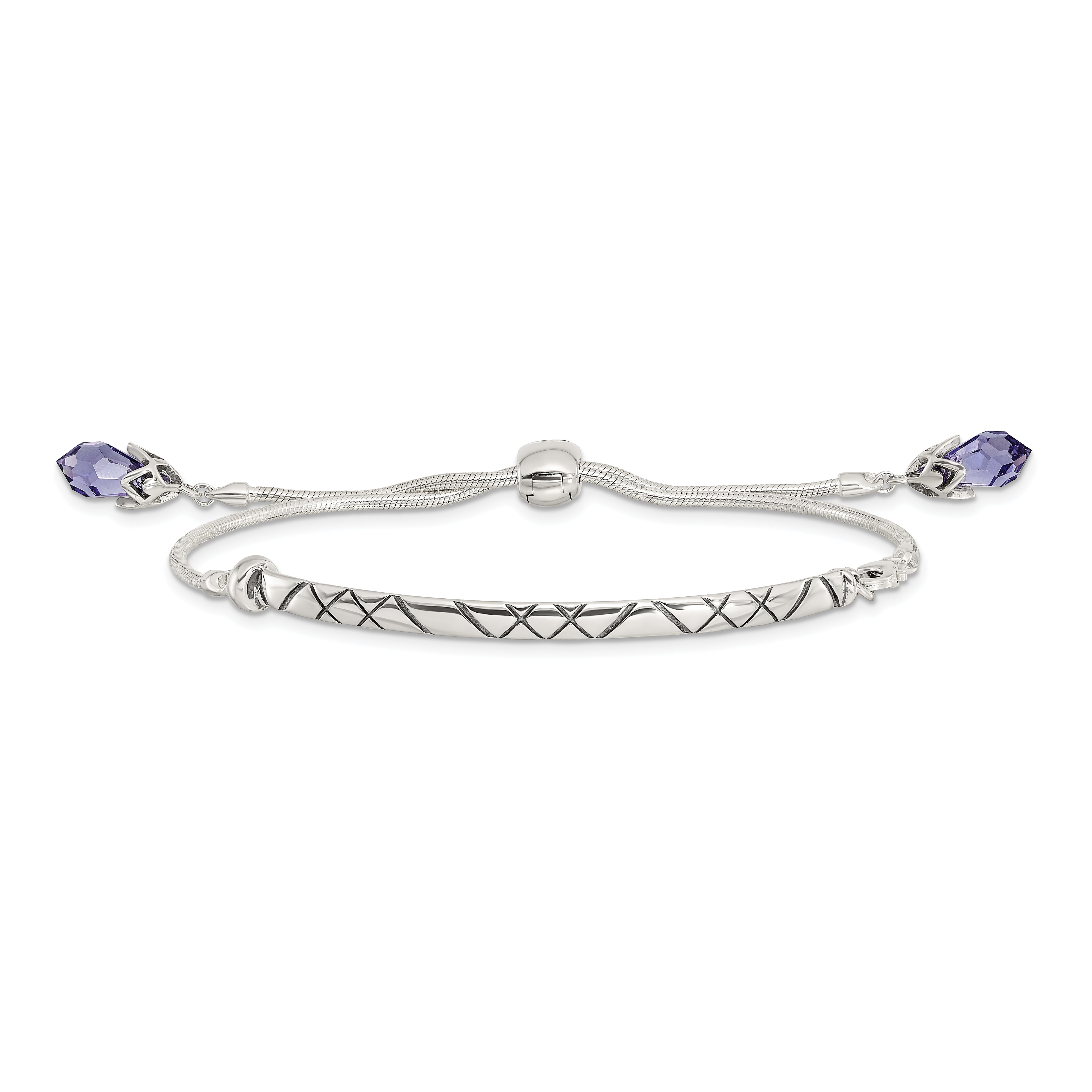 Sterling Silver Antiqued Reflections Purple Crystal Adj. Bracelet