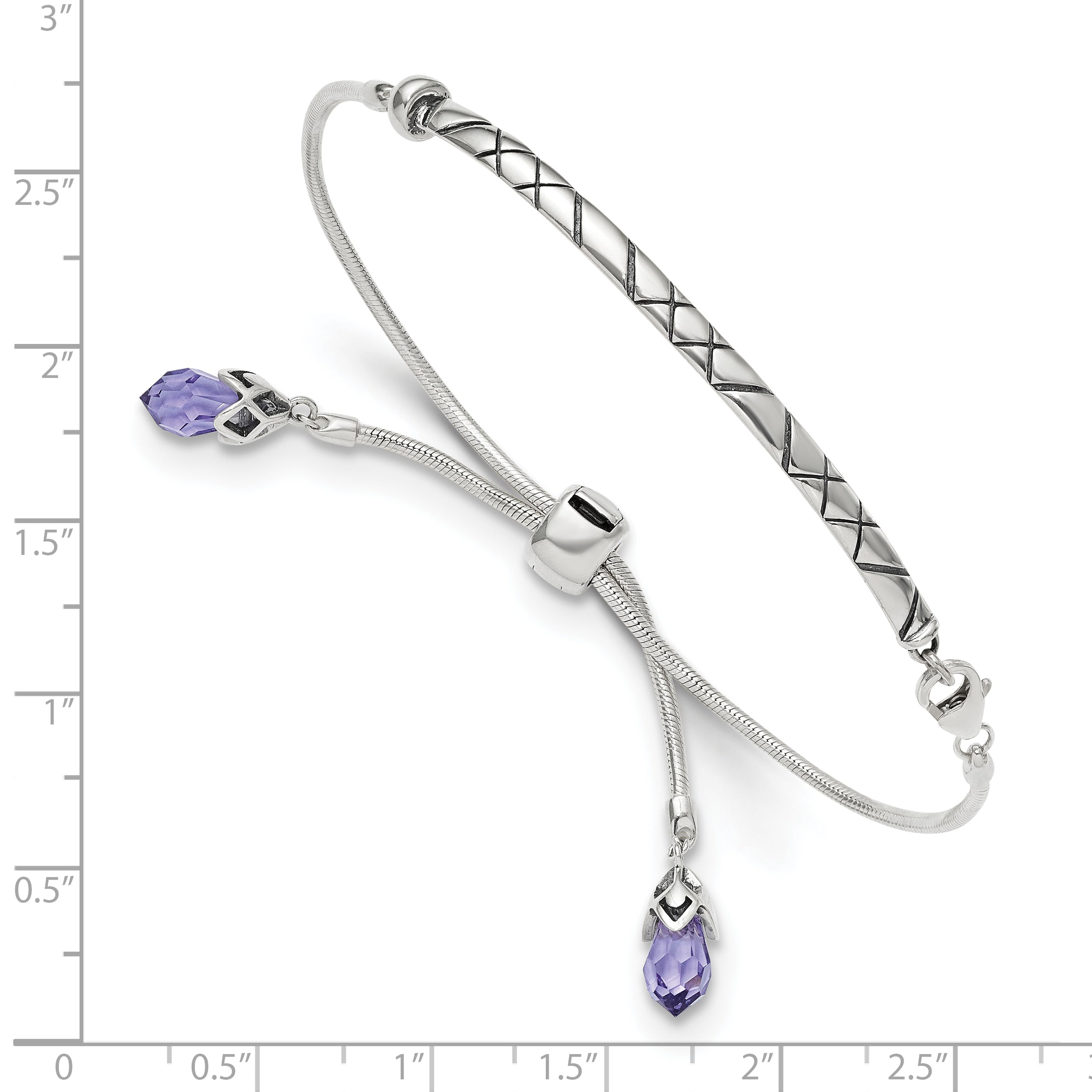 Sterling Silver Antiqued Reflections Purple Crystal Adj. Bracelet