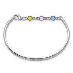 Sterling Silver Rhodium-plated Polished & Beaded Multi-color Enameled Flowers & Hearts PRINCESS with Chain Baby Bangle