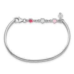 Sterling Silver Rhodium-plated Polished & Beaded Crystal & Multi-color Enameled PRINCESS with Chain Baby Bangle