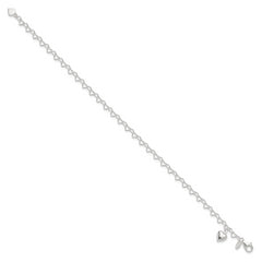 Sterling Silver Heart-link with Heart Charm Anklet