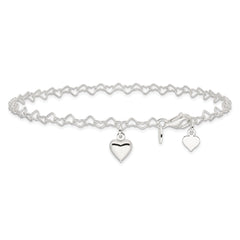 Sterling Silver Heart-link with Heart Charm Anklet