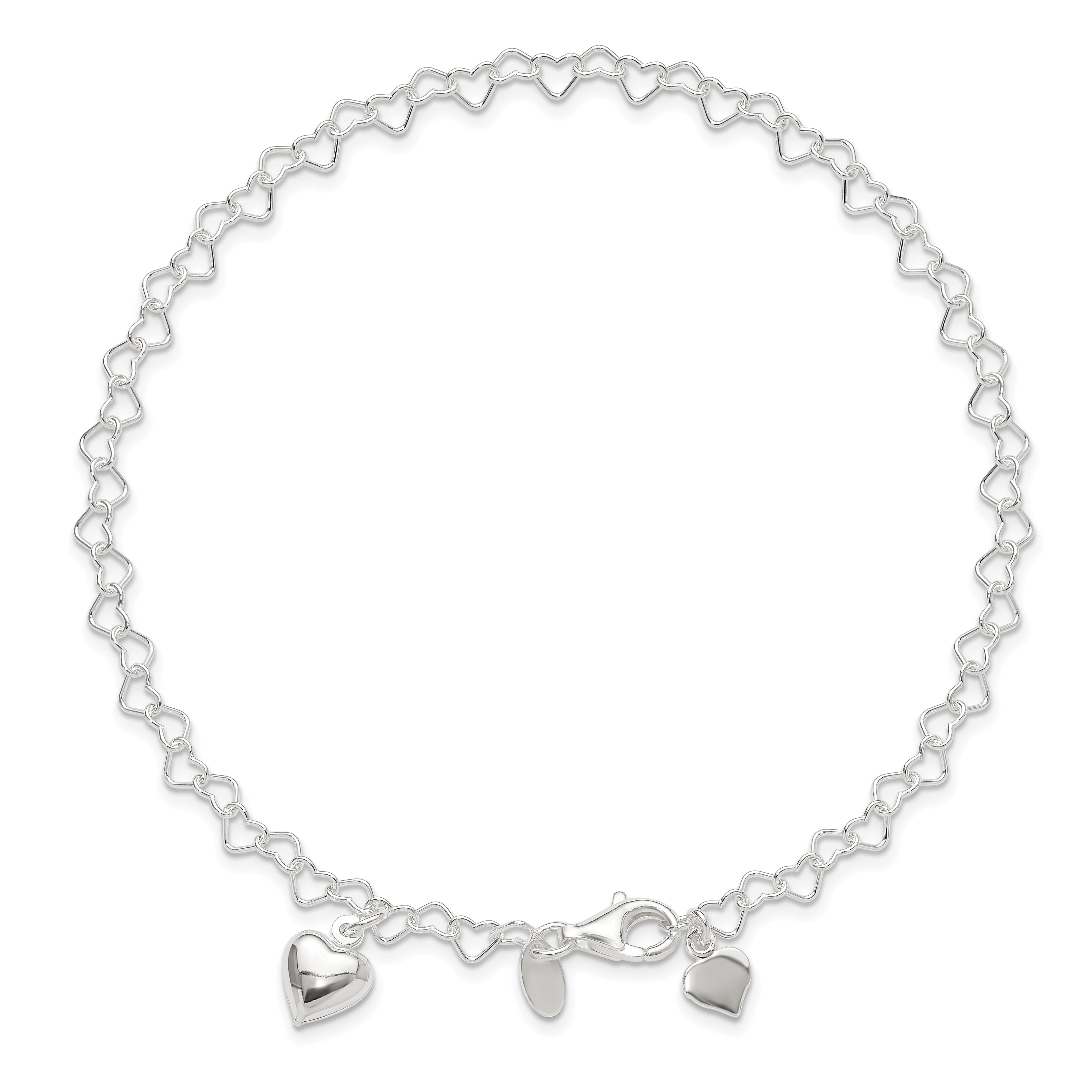 Sterling Silver Heart-link with Heart Charm Anklet