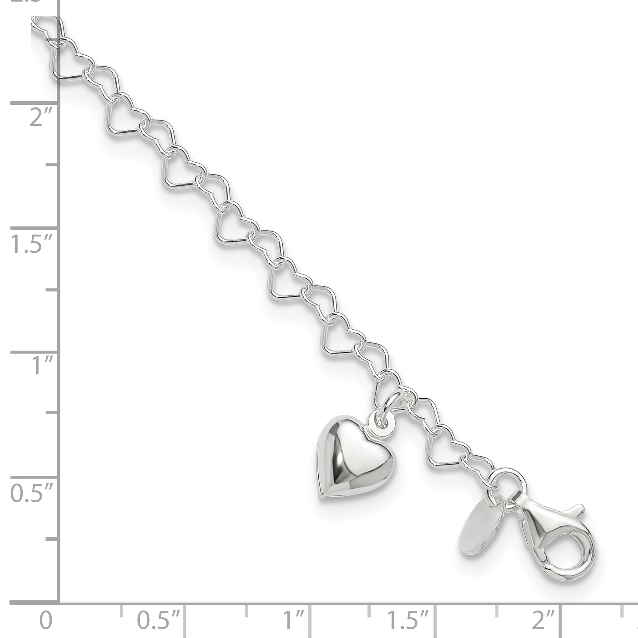 Sterling Silver Heart-link with Heart Charm Anklet