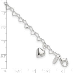 Sterling Silver Heart-link with Heart Charm Anklet