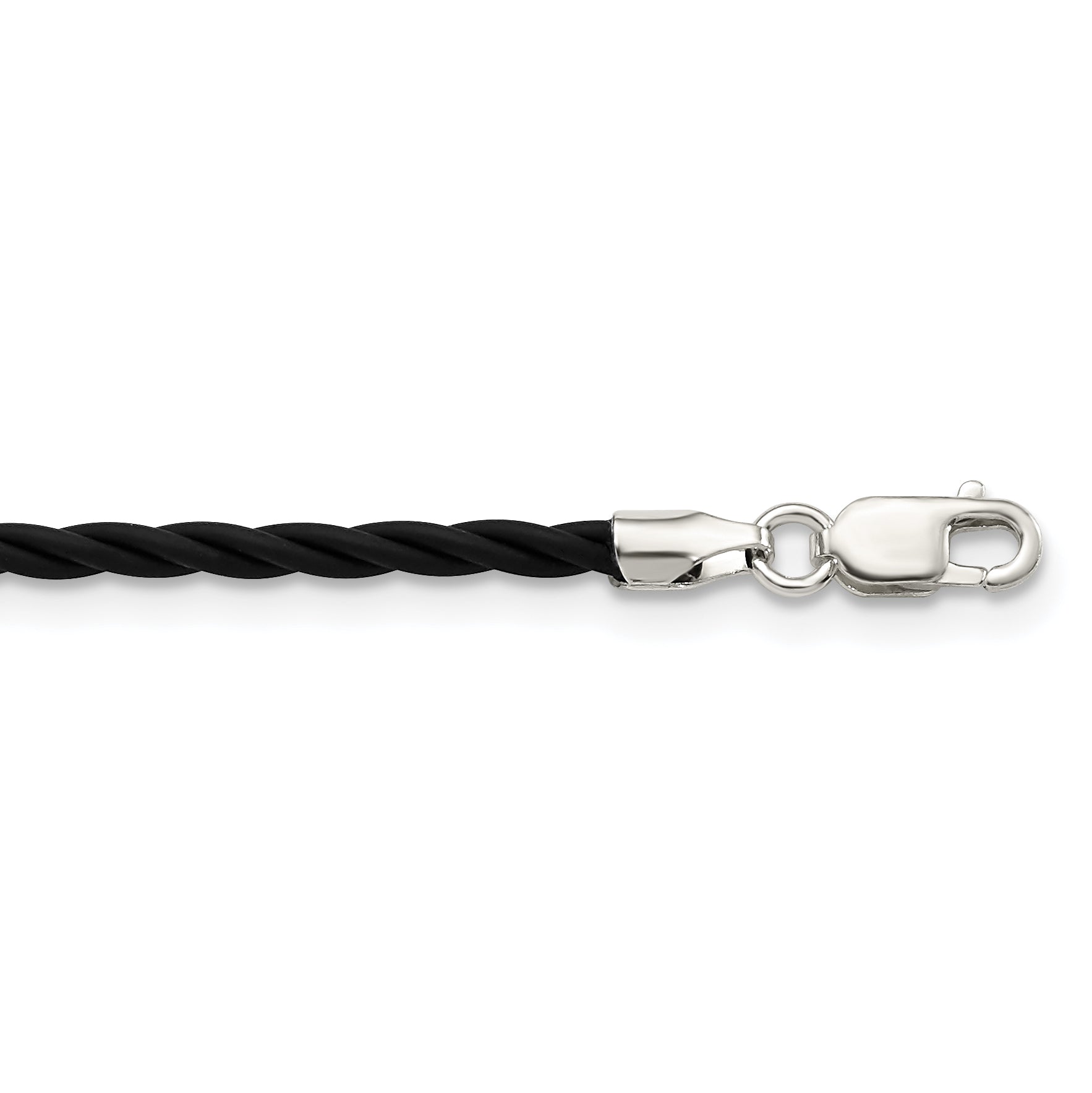 Sterling Silver 18 inch 2mm Black Twisted Rubber Necklace