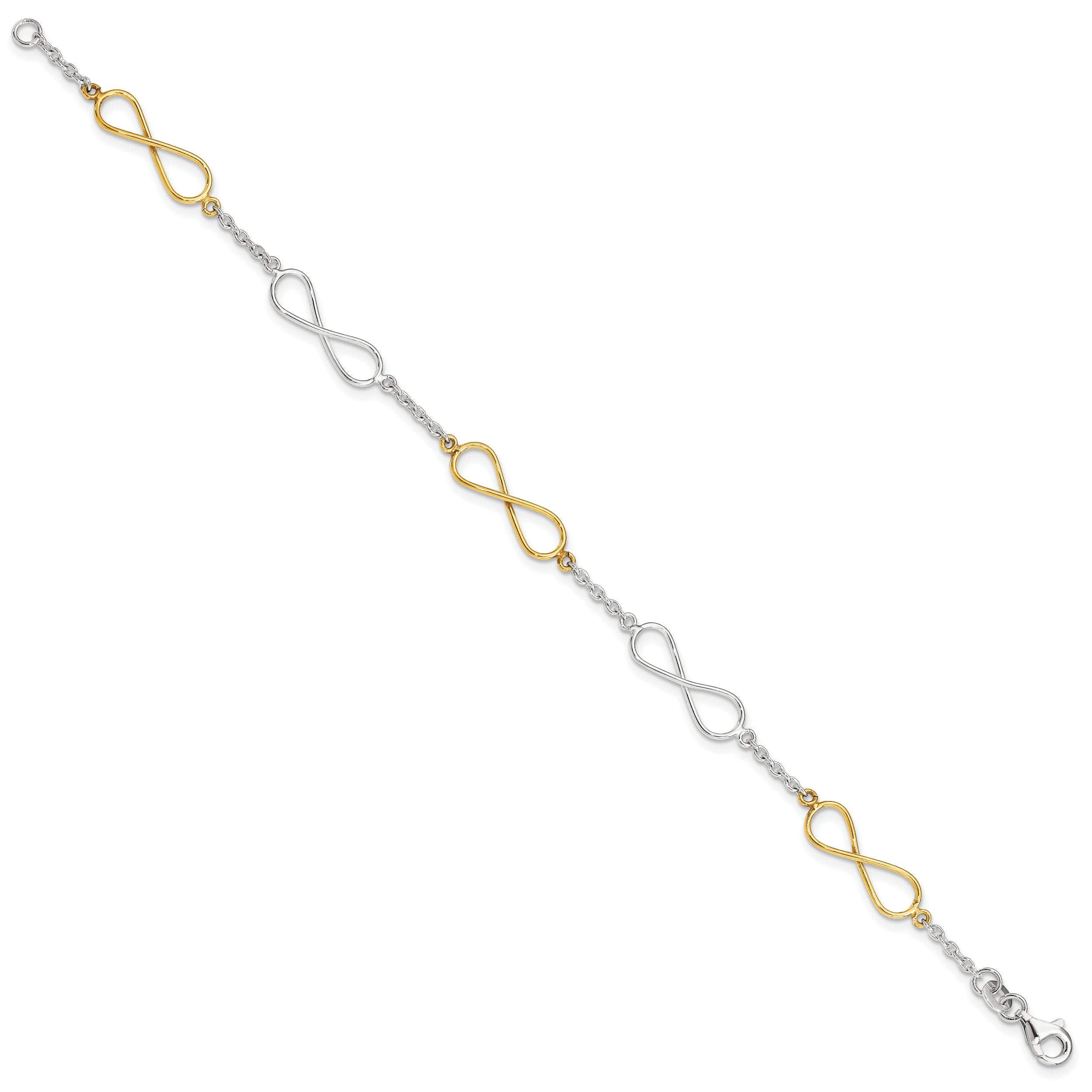 Sterling Silver Polished Flash Gold Infinity Symbol Bracelet