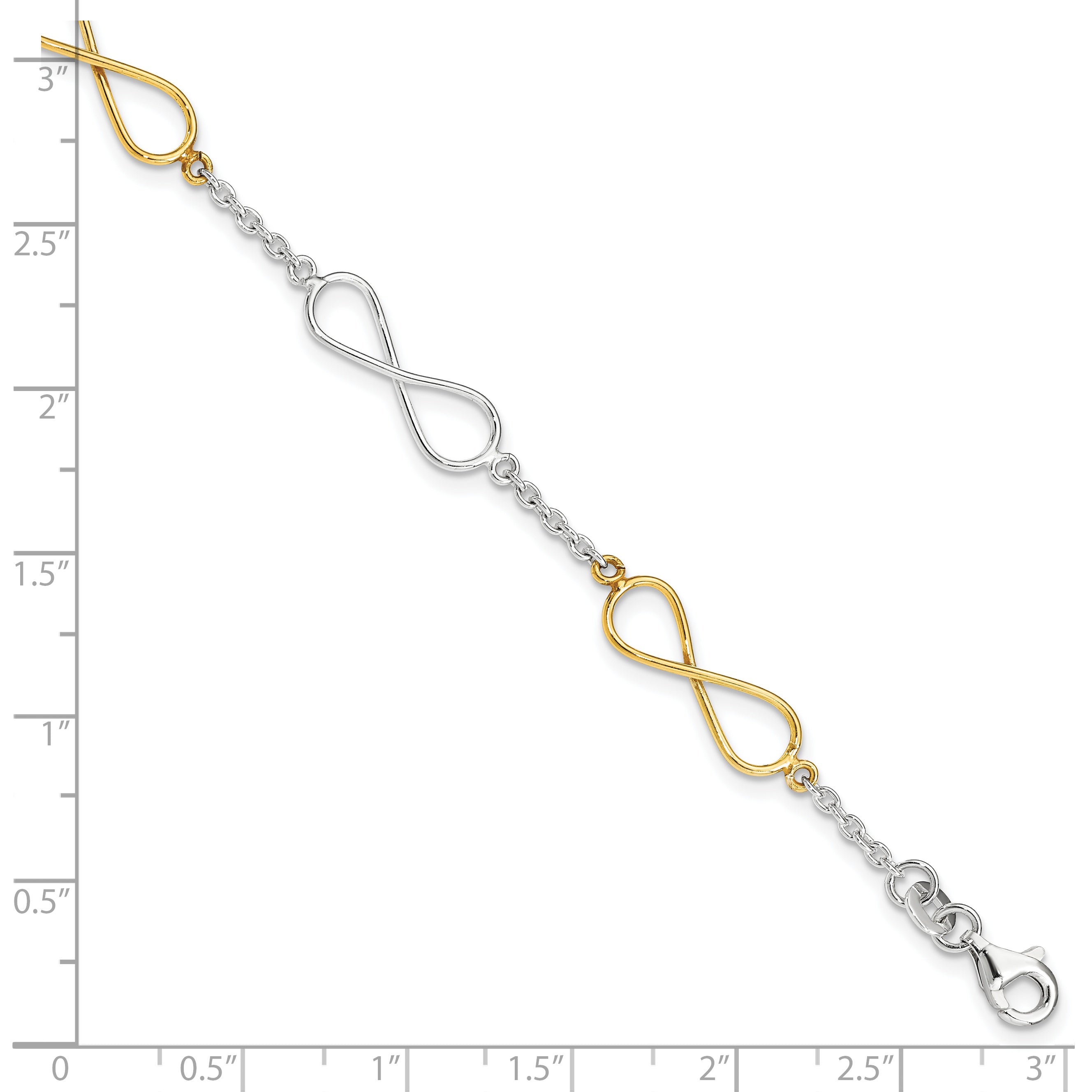 Sterling Silver Polished Flash Gold Infinity Symbol Bracelet