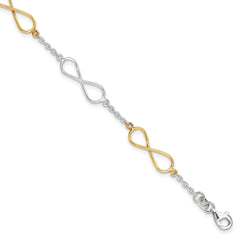 Sterling Silver Polished Flash Gold Infinity Symbol Bracelet