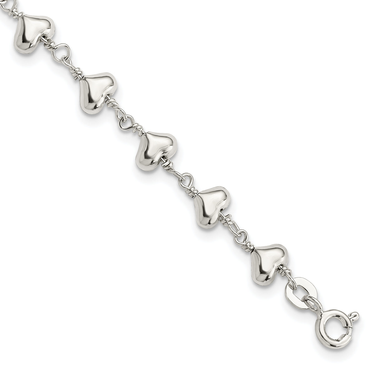 Sterling Silver Polished Heart Link Bracelet