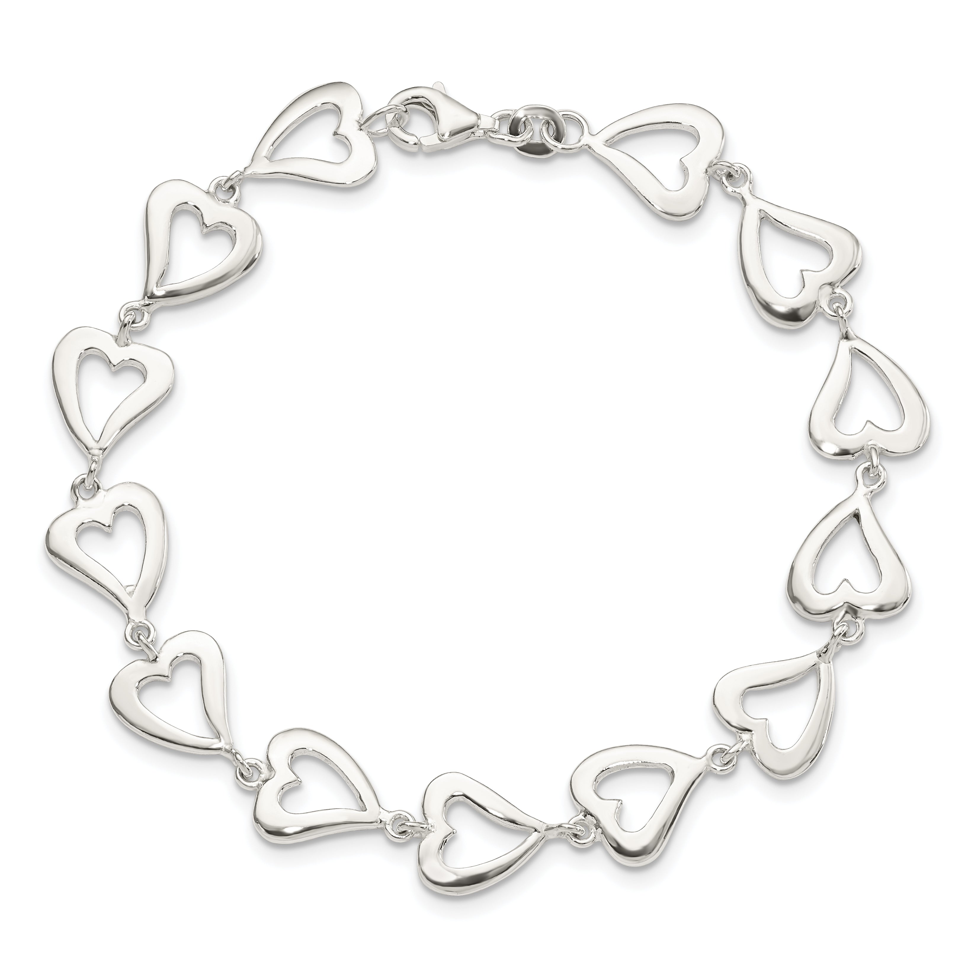 Sterling Silver Polished Heart Bracelet