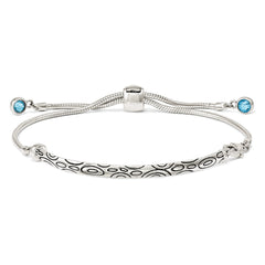 Sterling Silver Antiqued Blue Crystal Round Bezel Adjustable Bracelet