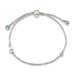 Sterling Silver Antiqued Blue Crystal Round Bezel Adjustable Bracelet