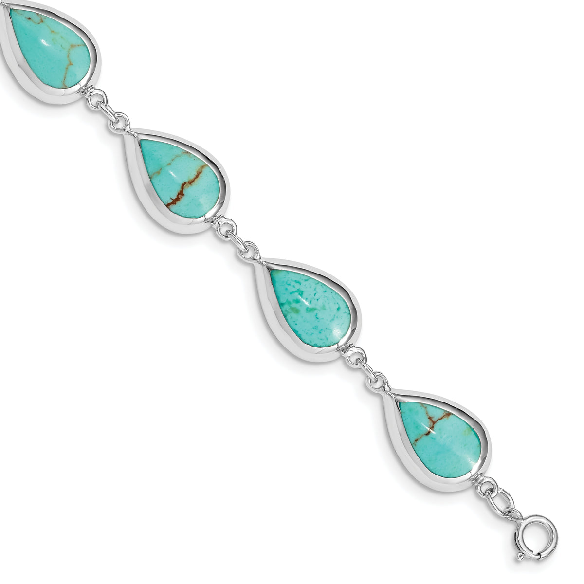 Sterling Silver Rhodium-plated Teardrop Synthetic Turquoise Bracelet