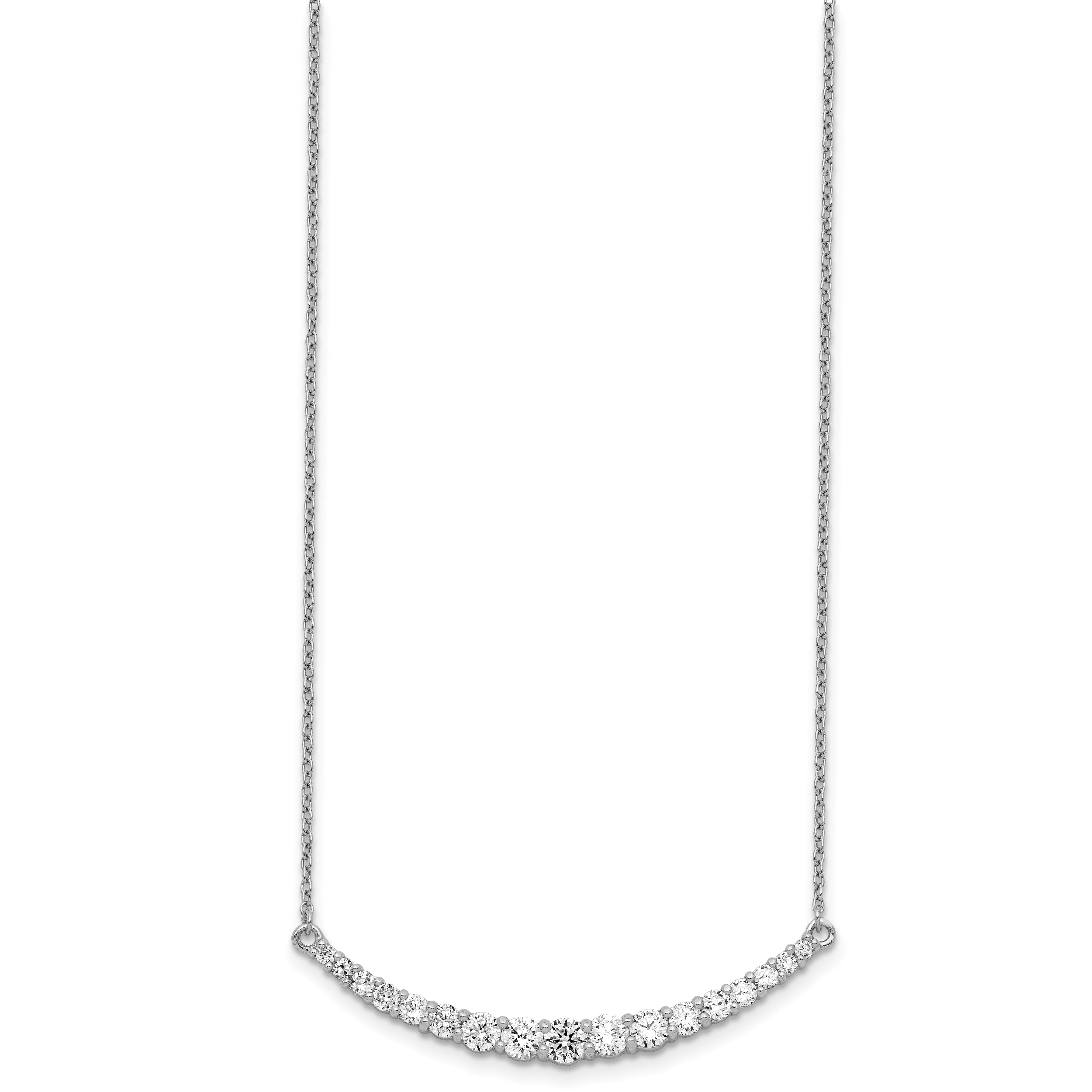 Sterling Silver Rhodium-plated CZ w/2in ext. Bar Necklace