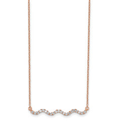 Sterling Silver Rose Gold-plated CZ w/2in ext. Wavy Bar Necklace