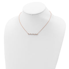 Sterling Silver Rose Gold-plated CZ w/2in ext. Wavy Bar Necklace