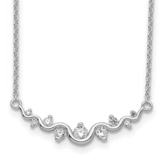 Sterling Silver Rhodium-plated Polished Fancy Wave CZ Bar Necklace