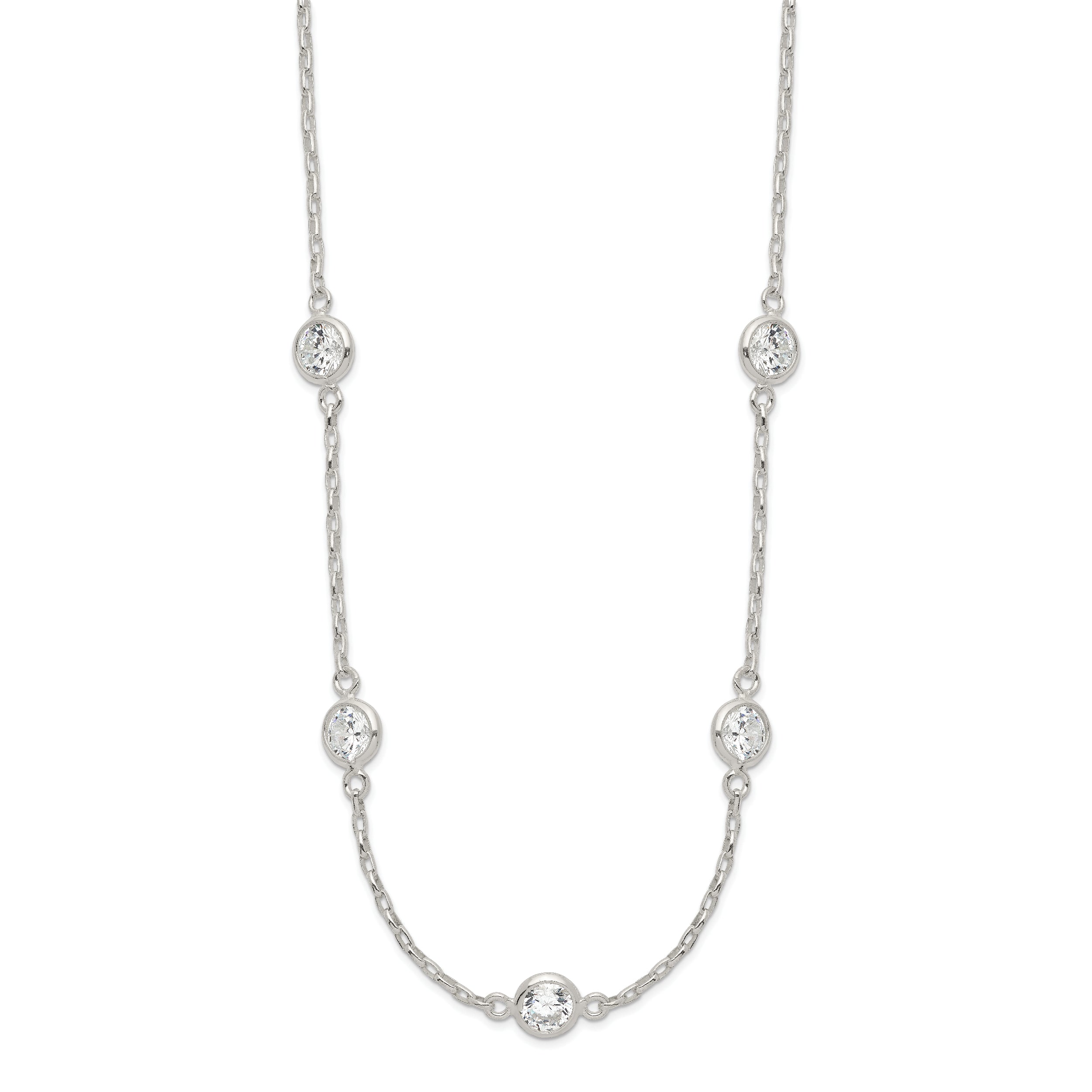 Sterling Silver Polished 5-Station CZ Necklace