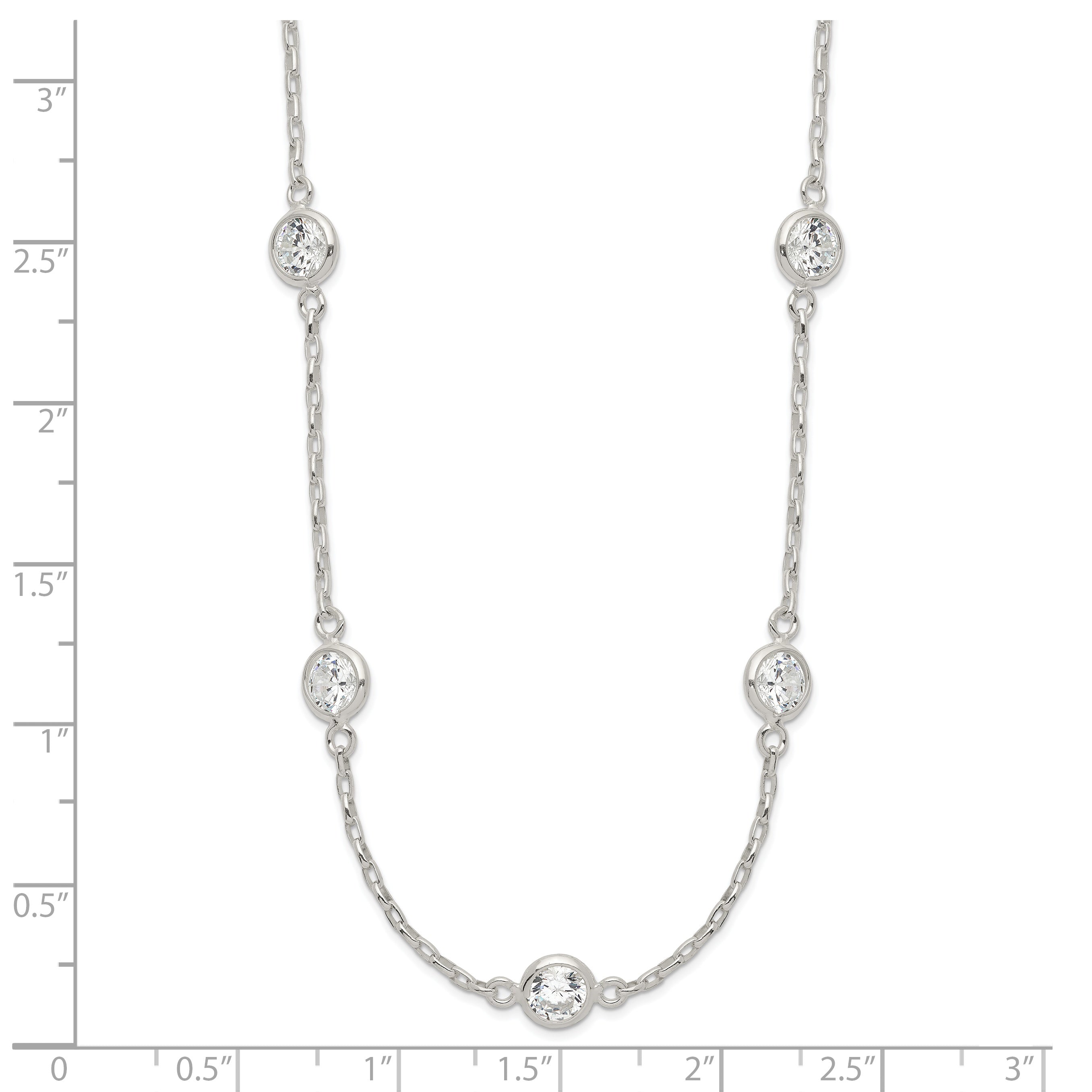 Sterling Silver Polished 5-Station CZ Necklace