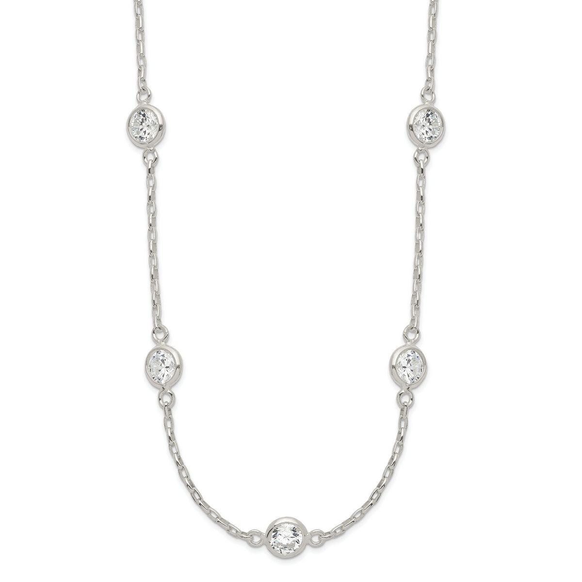 Sterling Silver Polished 5-Station CZ Necklace