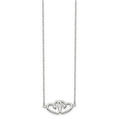 Sterling Silver Polished Two Hearts CZ Necklace