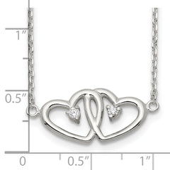 Sophia Jewelers 925 Sterling Silver Two Hearts CZ Pendant Necklace