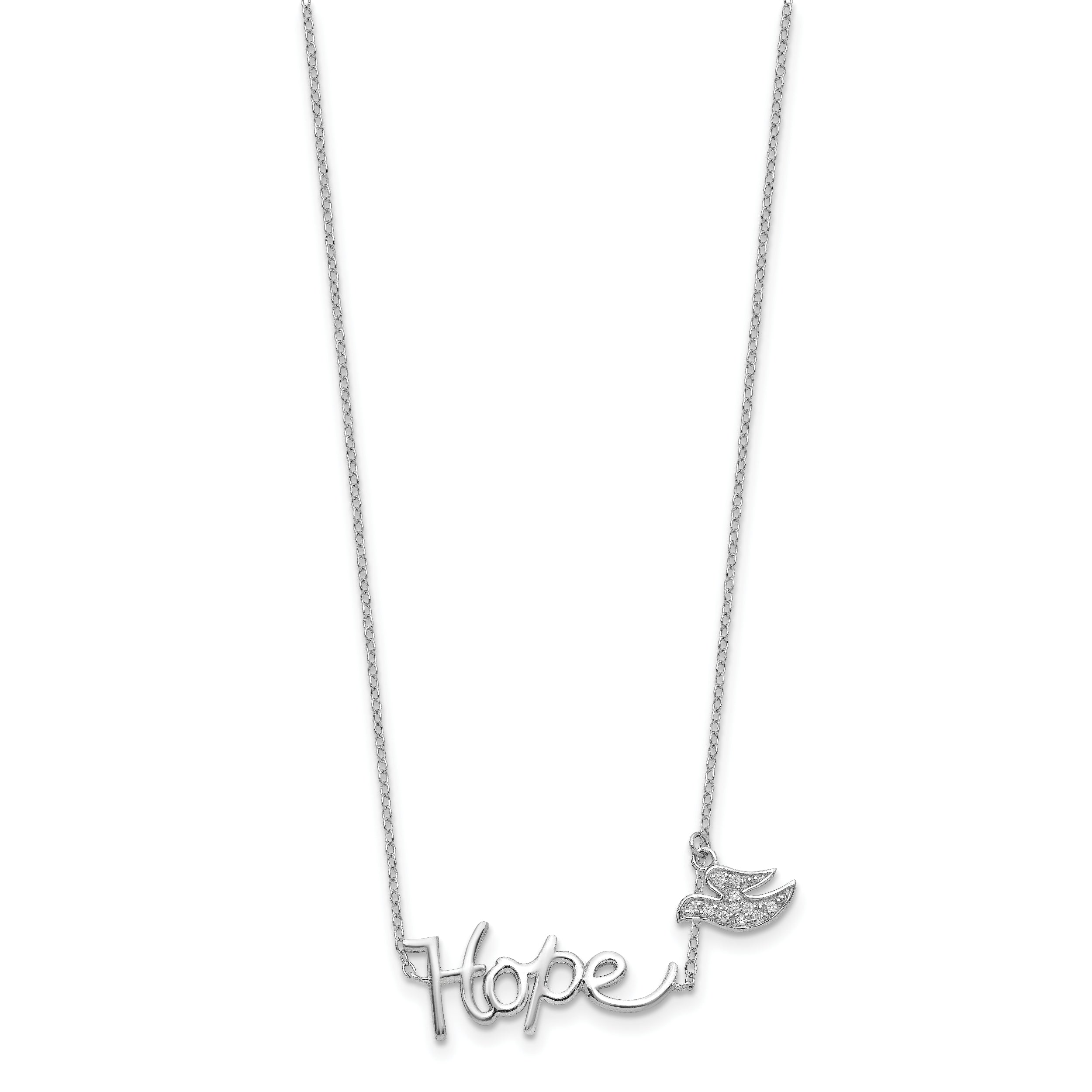 Sterling Silver 925 HOPE Necklace with CZ Dove Pendant, Polished Finish