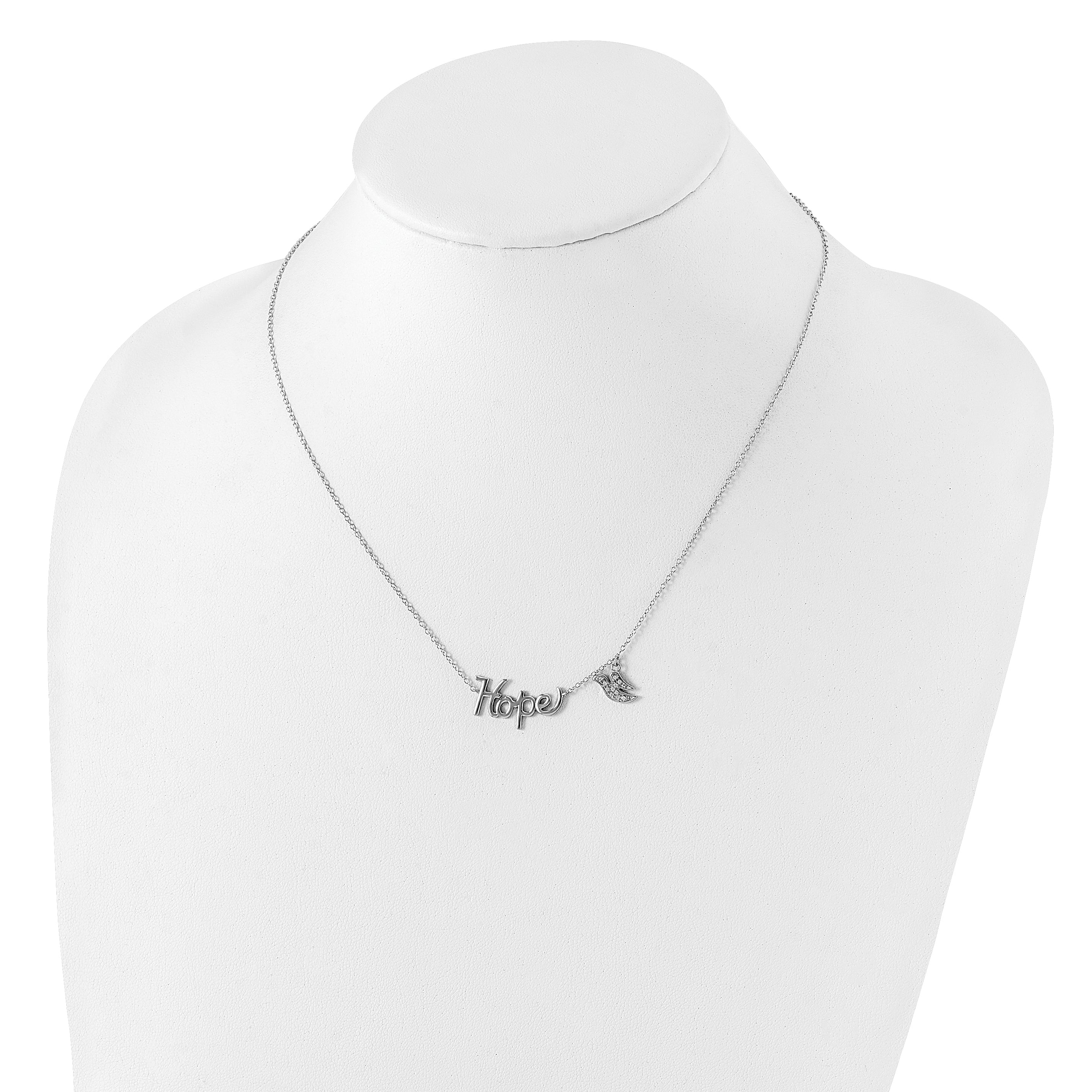 Sterling Silver Rhodium-plated HOPE w/CZ Dove Charm Necklace