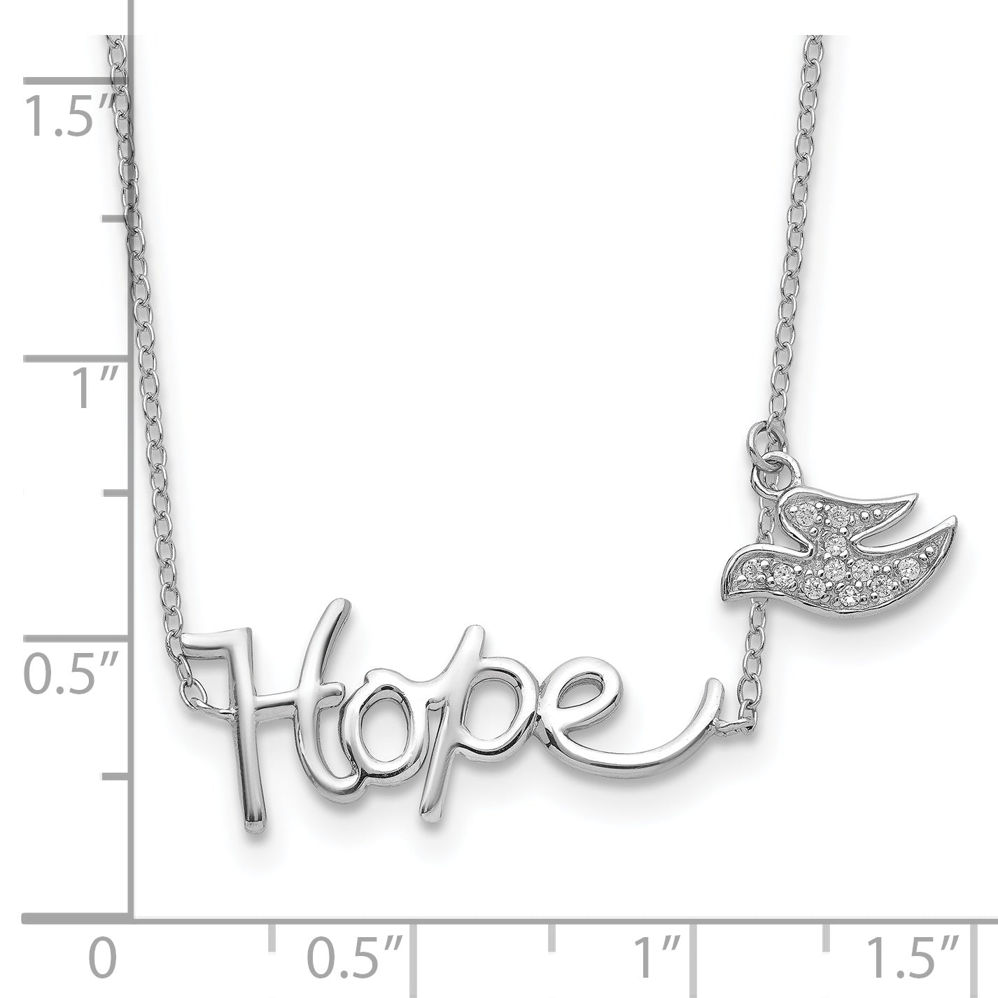 Sterling Silver Rhodium-plated HOPE w/CZ Dove Charm Necklace