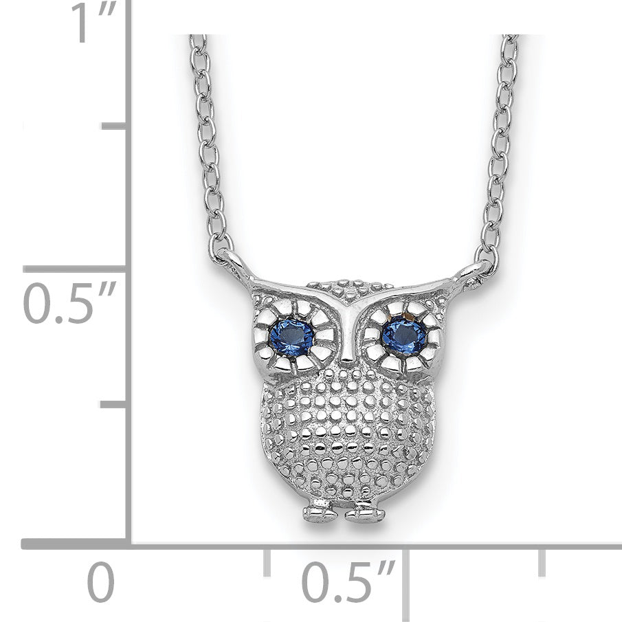 Sophia Jewelers Sterling Silver Polished Blue Stone Owl Pendant Necklace