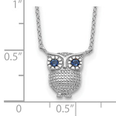 Sterling Silver RH-pltd Blue Glass Stone Owl 2in ext Necklace