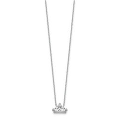 Sterling Silver Rhodium-plated Polished & Beaded CZ Crown with 2 Inch Extension Necklace