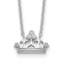 Sterling Silver Rhodium-plated Polished & Beaded CZ Crown with 2 Inch Extension Necklace