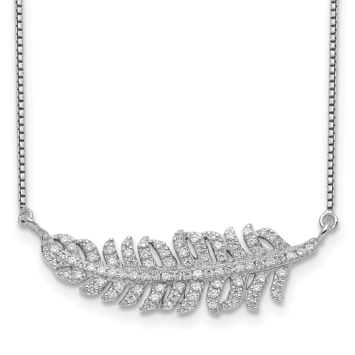 Sterling Silver Rhodium-plated w/CZ Leaf Necklace