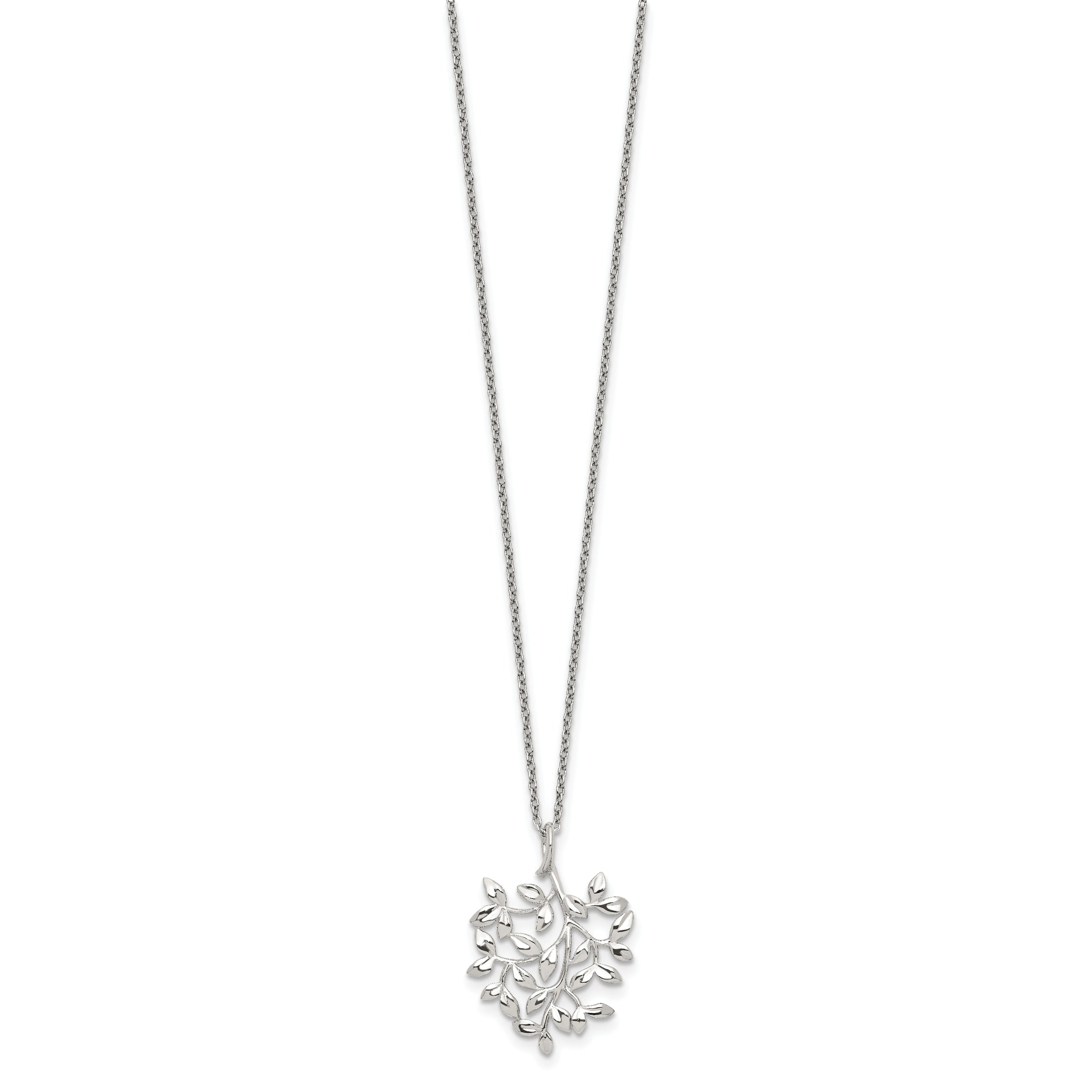 Sterling Silver Polished CZ Leaf Necklace for Women 18 Inch