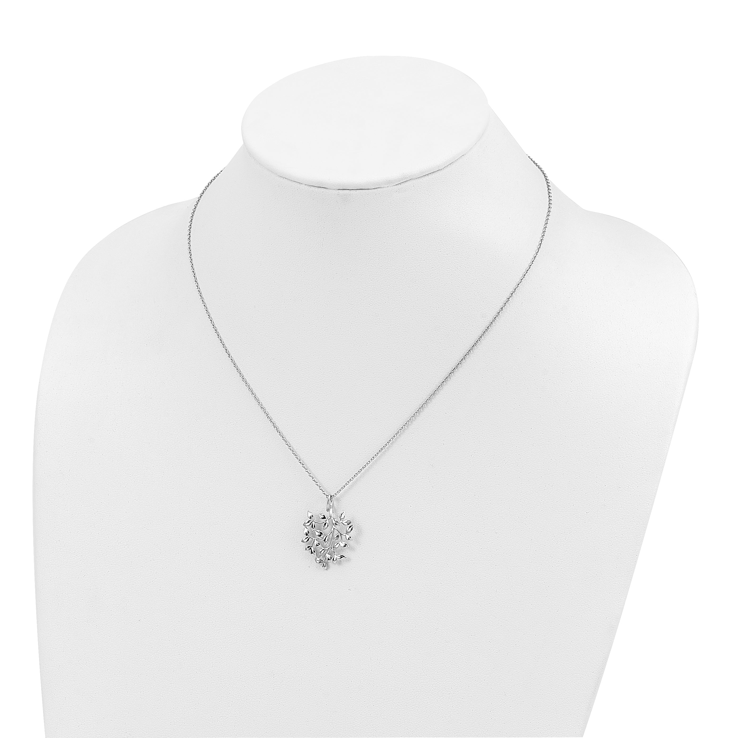 Sterling Silver Polished CZ Leaf Necklace for Women 18 Inch