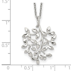 Sterling Silver Polished CZ Leaf Necklace for Women 18 Inch