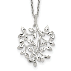 Sterling Silver Rhodium-plated Polished CZ Leaf Necklace