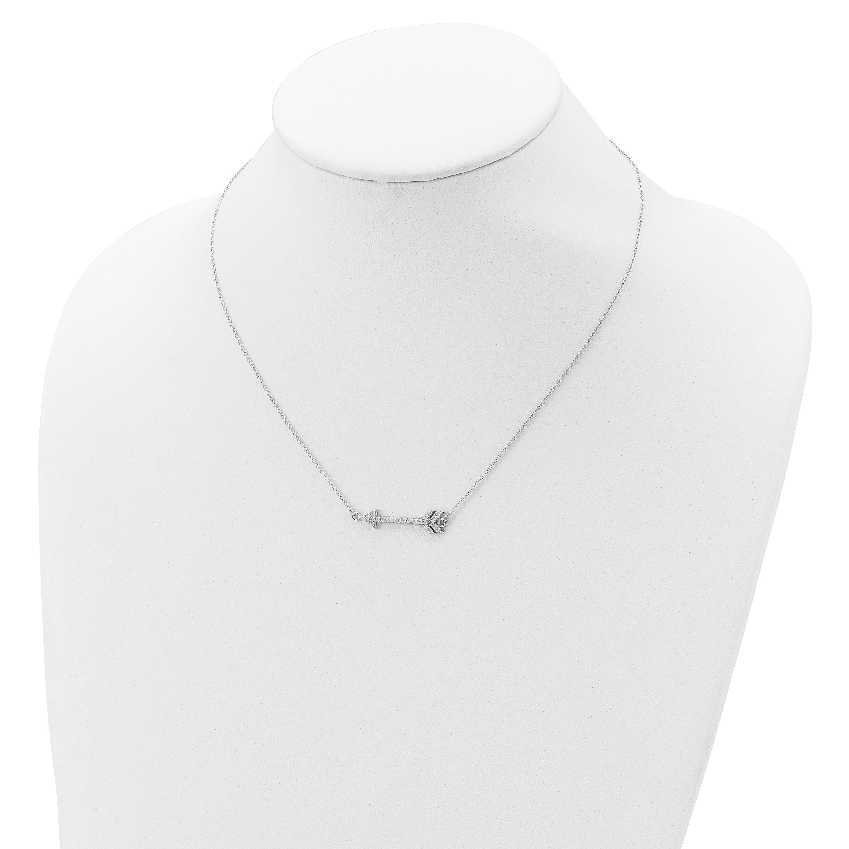 Sterling Silver Rhodium-plated CZ Arrow w/2in ext. Necklace