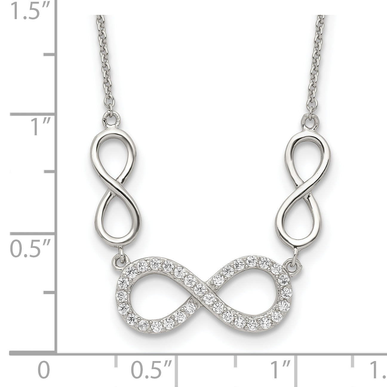 Sterling Silver RH-plated Polished CZ Infinity Symbol Necklace