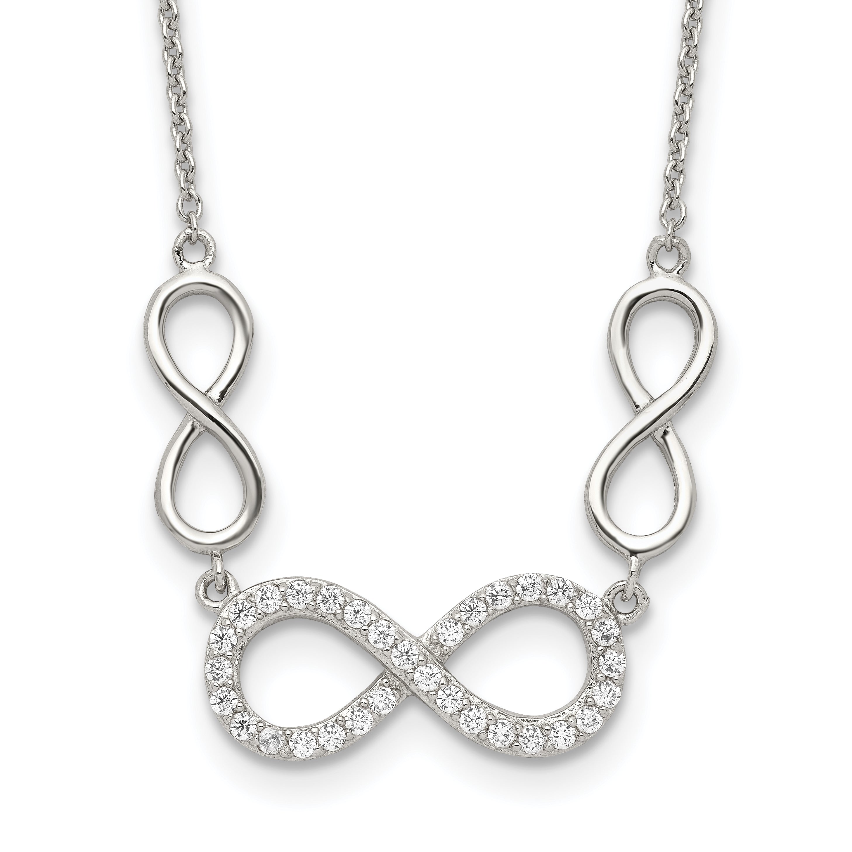 Sterling Silver RH-plated Polished CZ Infinity Symbol Necklace