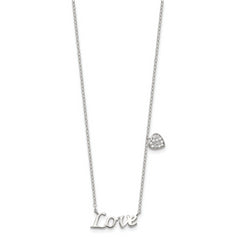 Sterling Silver Rhodium-plated Polished LOVE with CZ Heart Necklace