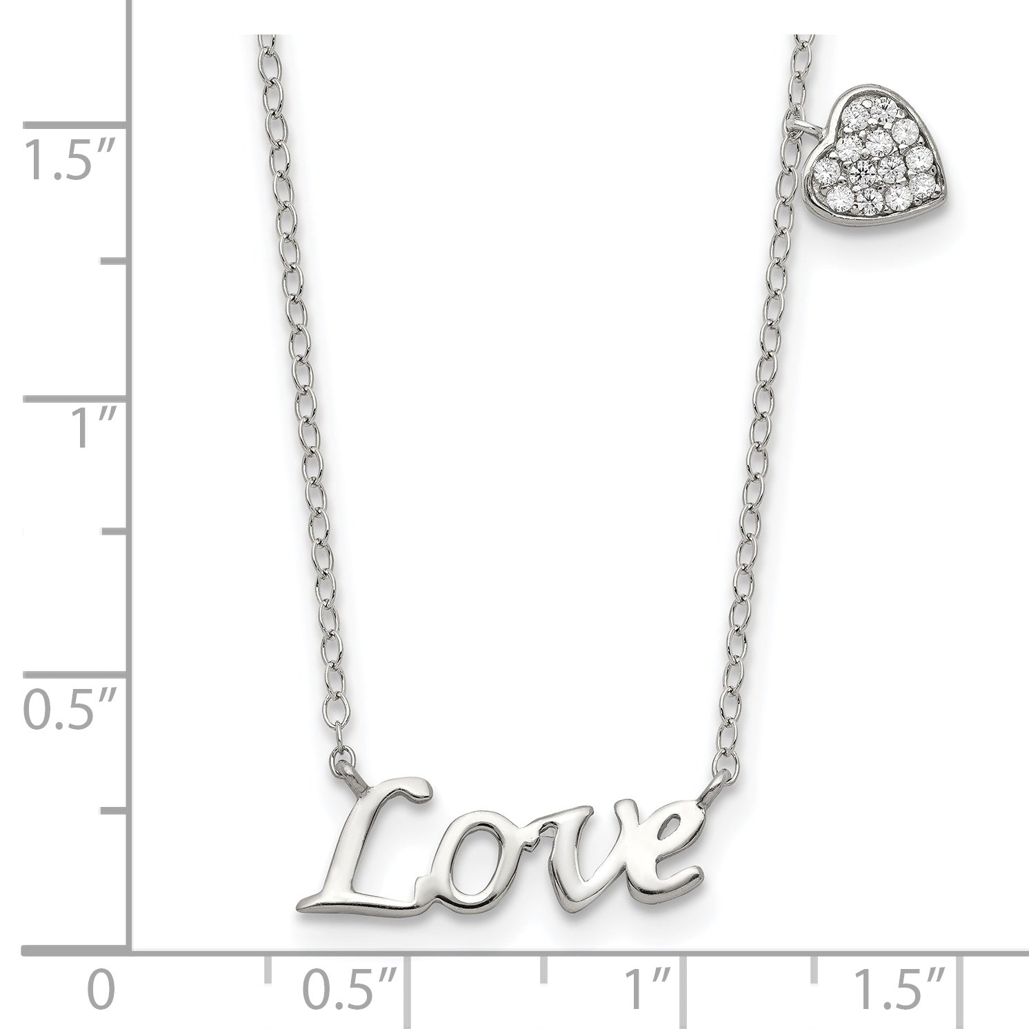 Sterling Silver Rhodium-plated Polished LOVE with CZ Heart Necklace