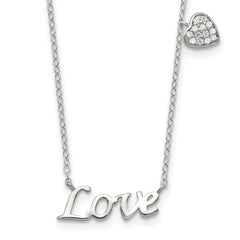 Sterling Silver Rhodium-plated Polished LOVE with CZ Heart Necklace